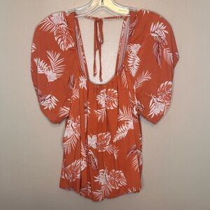 Willow & Root Women's Burnt Orange Floral Open Back Blouse Size Small